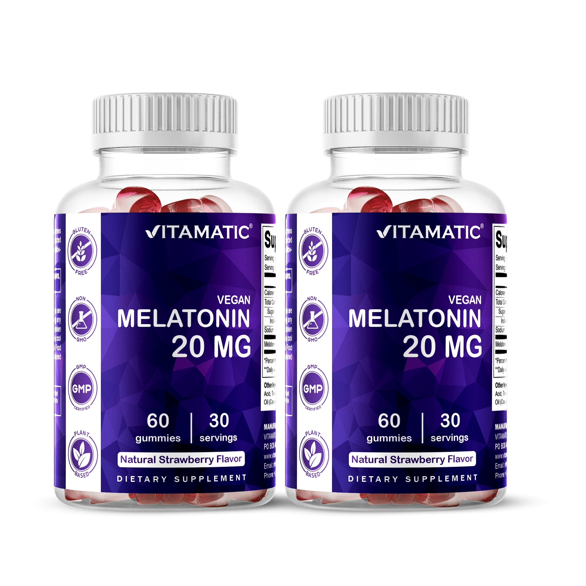 Vitamatic Melatonin 20mg Gummies for Adults, 30 Servings - Non-Habit Forming Sleep Aid Supplement (60 Gummies (Pack of 2))