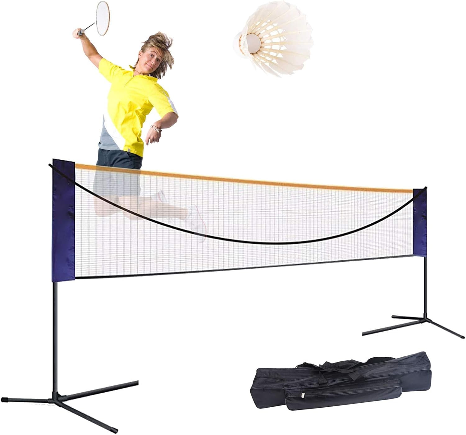 20ft Folding Badminton Net Set, Portable Tennis Net Pickleball Height Adjustable Standard Badminton Net Set Volleyball Nets with Stand/Frame Carry Bag