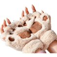 thumbnail image 1 of 1 Pair Fingerless Teddy Bear Cat Paw Gloves Winter Soft Warm Fluffy Mittens Girls Women, 1 of 2