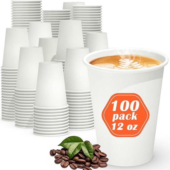 Lamosi 12 oz Disposable Paper Cups, White Hot Cups, 100 Count