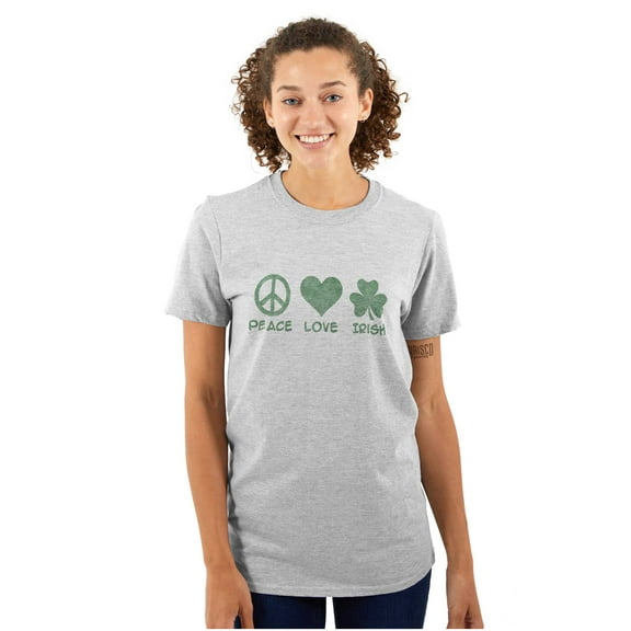 Peace Love Irish St Pattys Day Clover Women's Graphic T Shirt Tees Brisco Brands L