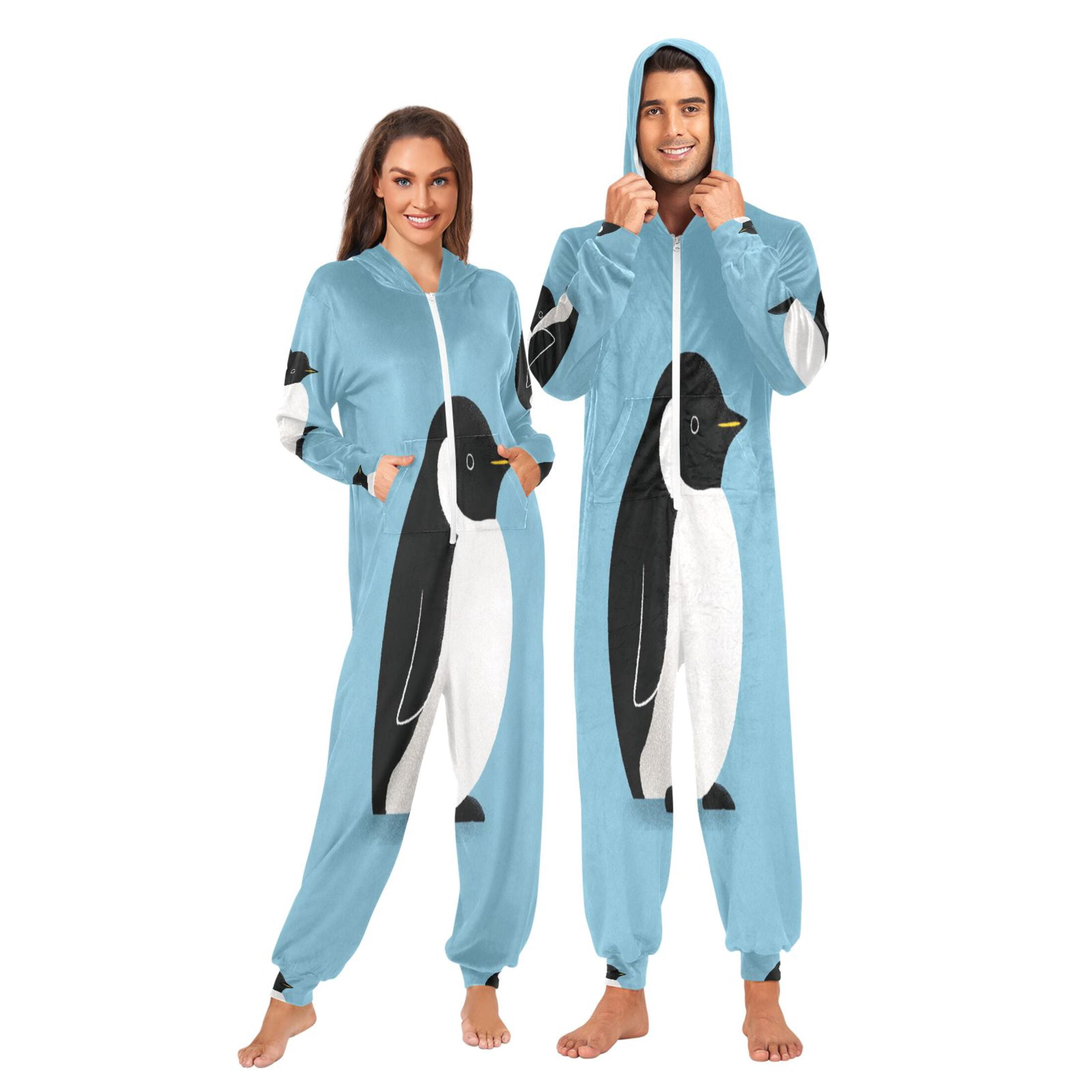 IAUYY Unisex Adult Onesie Pajamas Ultra-Soft Crystal-Soft Fabric, Halloween Adult Onesie Pajamas Adults,With a Zipper Plus Size Onesie Pajamas, Cute Penguin