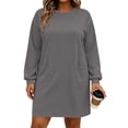 thumbnail image 2 of XRoczxe Women's Long Sleeve Sweatshirt Dress with Pockets, Casual Loose Fit Mini Tunic Top, Soft Cotton Blend Pullover for Fall Winter Layering, 2 of 8