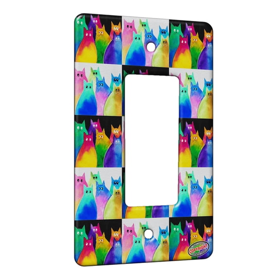 KuzmarK™ 1 Gang Rocker Wall Plate - Six Very Colorful Two Tone Kitties Abstract Cat Pattern Art by Denise Every