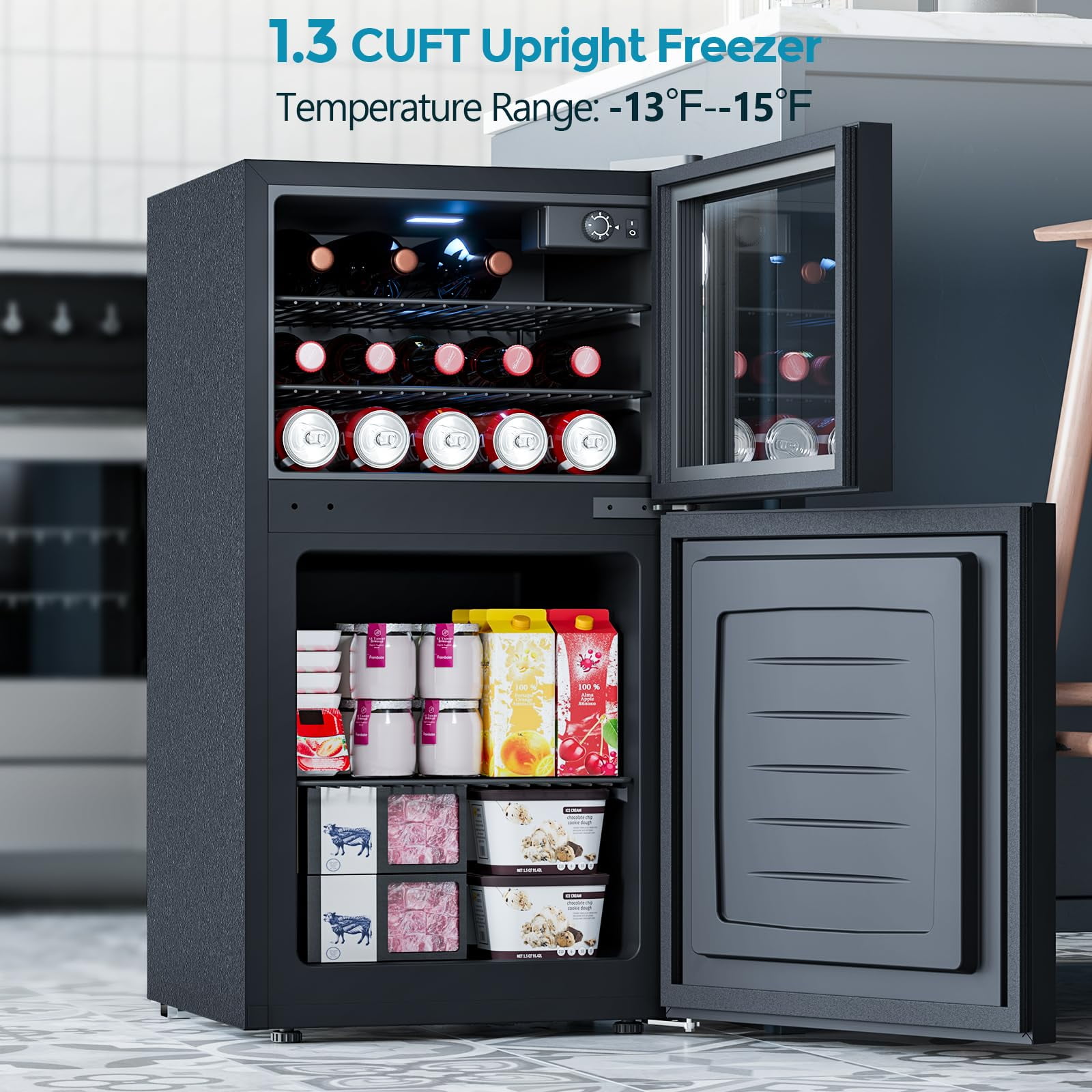 Auseo 2.6 Cu.ft Beverage Refrigerator with Freezer,2-Door Freestanding Small Refrigerator,Mini Fridge for Bedroom/Home/Office