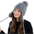 thumbnail image 6 of Womens Winter Trapper Hats with Pompom Warm Snow Wear Fuzzy Cap Ear Flaps Outdoor Ski Beanies Gray, 6 of 7