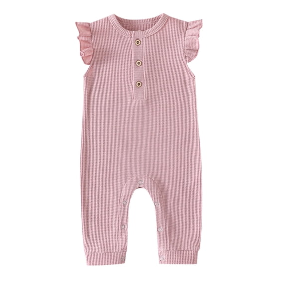 Kids Rompers Baby Boys Girls Small Fly Sleeve Solid Buttons Knitted Romper Bodysuit Girls' Jumpsuits Pink 3 Months-6 Months