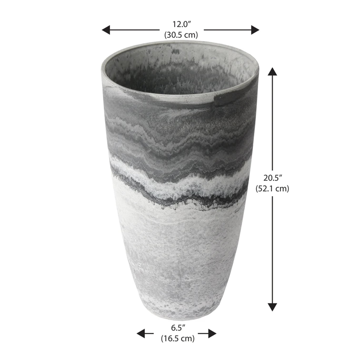 Algreen Acerra 12x20" Curved Yard & Patio Vase Garden Planter, Marble Print