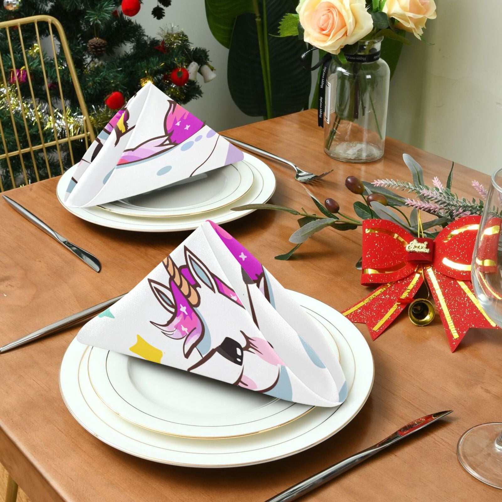 JSTEL Unicorn Dabbing Cloth Napkins Set of 6, 20x20 Inch Washable and Reusable Napkin for Decoupage Dinner Party Everyday Use