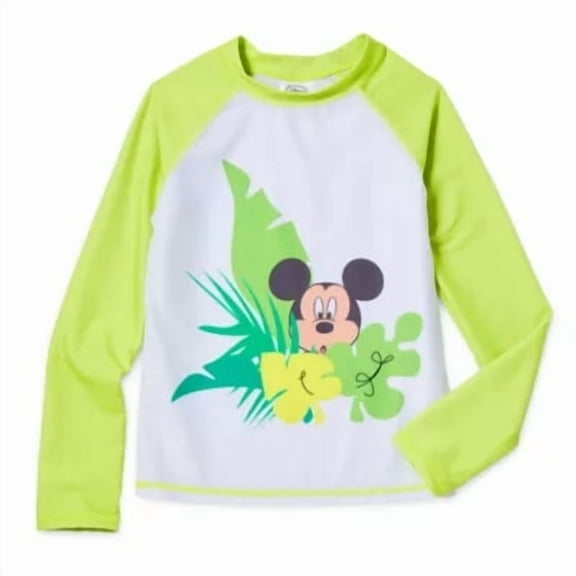 Disney Mickey Mouse Boys' Long Sleeve Rash Guard Swim Shirt UPF 50  Sun Protection, Lime Green