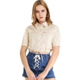 thumbnail image 1 of Allegra K Blusa Manga Corta Básica Cuello Abotonado Dobladillo Con Cordón Para Mujer Beige S Unique Bargains Camisa, 1 of 6