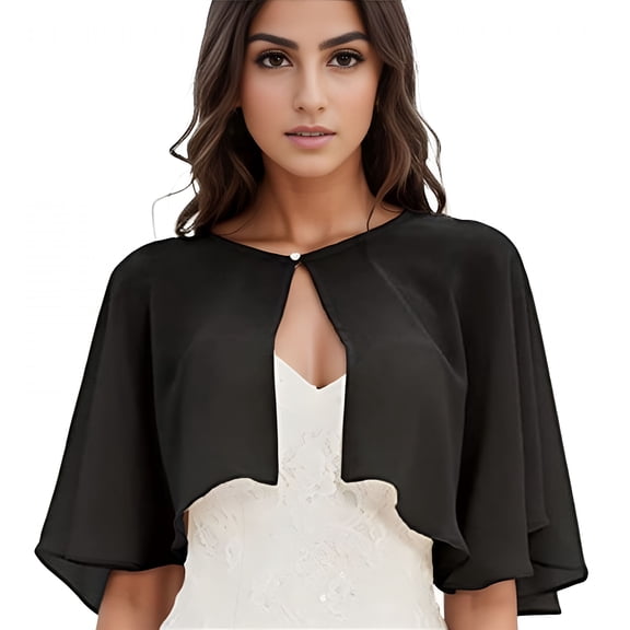 TELOLY Shawl and Wraps for Evening Dress Chiffon Shawls Wedding Shrug Guest Bridesmaid Cape Scarves for Women (Black, One Size)