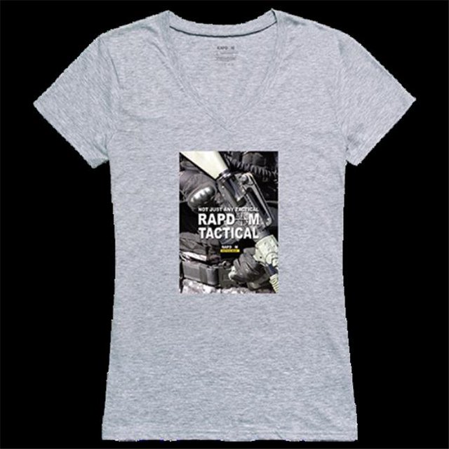 Rapid Dominance GS2-782-HGY-02 T-Shirt Graphique à Manches Courtes Col en V pour Femmes RAPDOM 2, Gris Chiné - Moyen