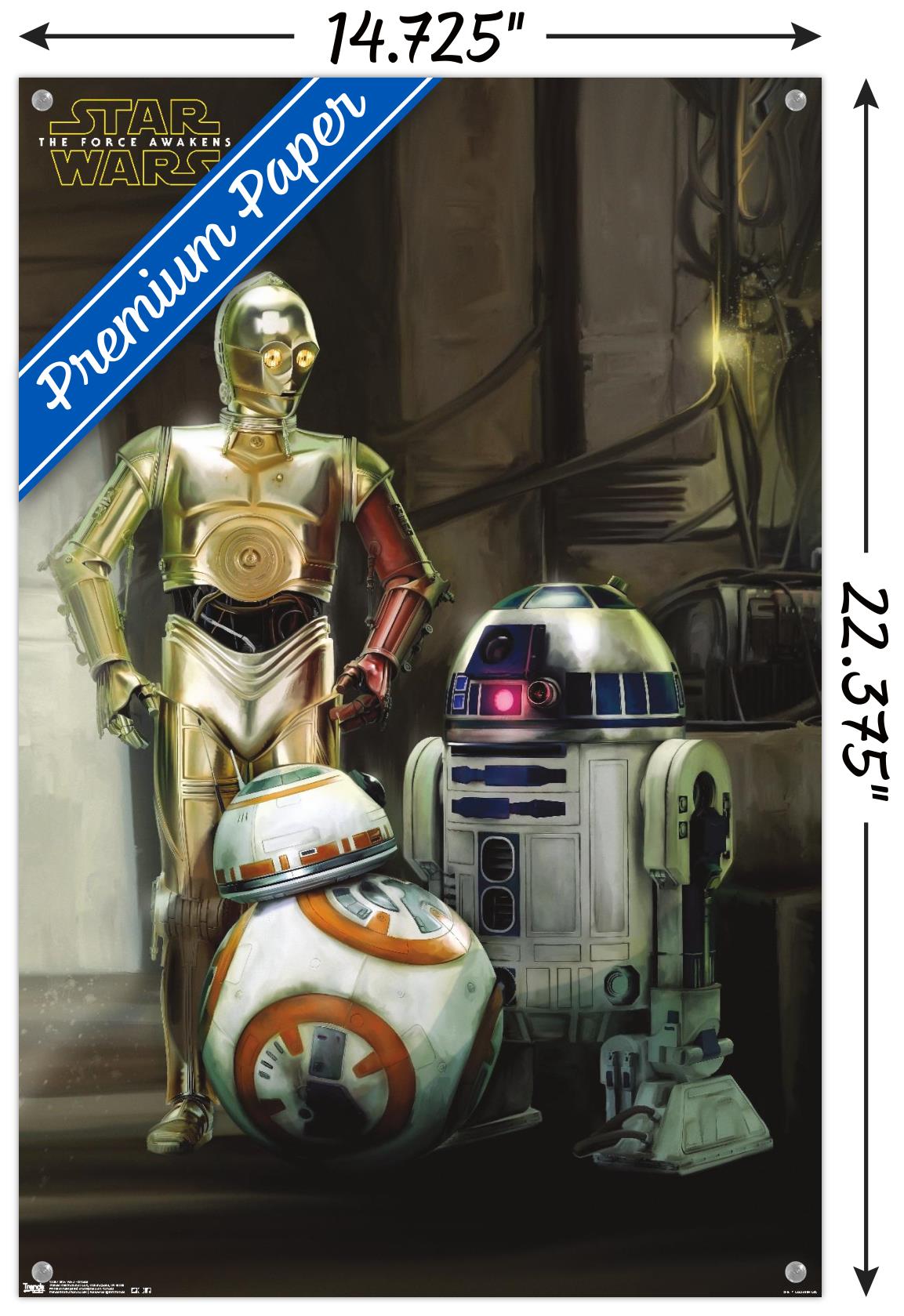 Star Wars: The Force Awakens - Droids Wall Poster with Push Pins, 14.725" x 22.375"