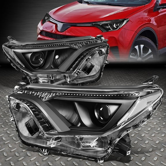 NUVISION for 16-18 Toyota Rav4 Black Housing Clear Corner Projector Headlight Head Lamps