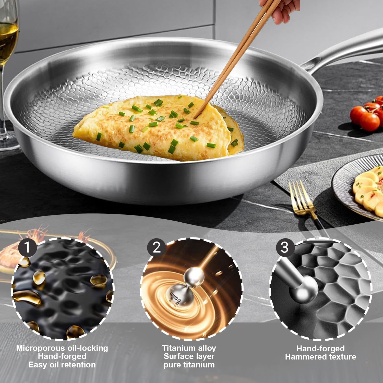 Titanium Fry Pan Non Stick Frying Pans with Lids Induction Compatible Egg Frying Pan for Ease of Cleaning Titanium Cooking PanTitanium,11 inch