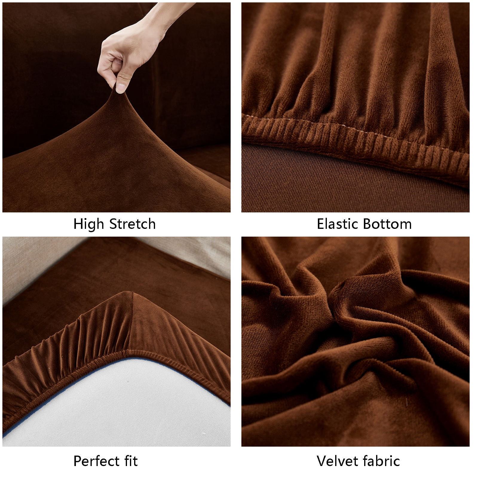 Velvet 1 2 3 Cushion Couch Cushion Cover for L-Shaped Sofa Chaise Longue Sofa Slipcover, Stretch Sofa Cover Non-slip Soft Furniture Protector -Coffee color-Chair
