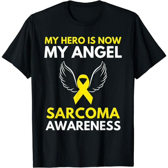 My Hero is Now My Angel Sarcoma Cancer Awareness Ribbon T-Shirt