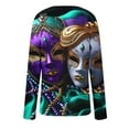 thumbnail image 4 of successthop Mardi Gras Womens Tops Plus Size Long Sleeve Plus Size with Crew Neck Polyester Casual Mask Printed Mardi Gras Celebrations Blouse Tops for Mardi Gras Event Purple M, 4 of 4