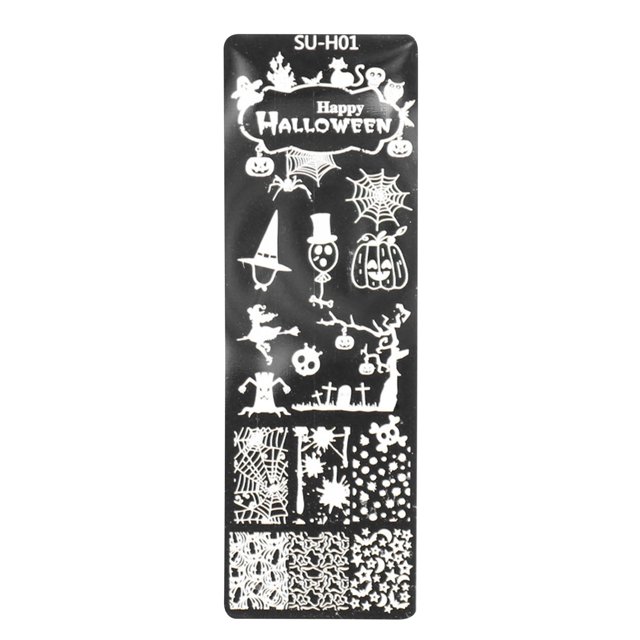 Plaques d'Art d'Ongles d'Halloween, Modèles de Timbres d'Image, Pochoir de Manucure