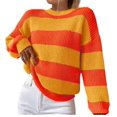 thumbnail image 2 of Women's Casual Striped Sweater Long Sleeve Pullover Crew Neck, Comfortable and Versatile, Great for Everyday Wear and Seasonal Outfits,Orange,S, 2 of 5