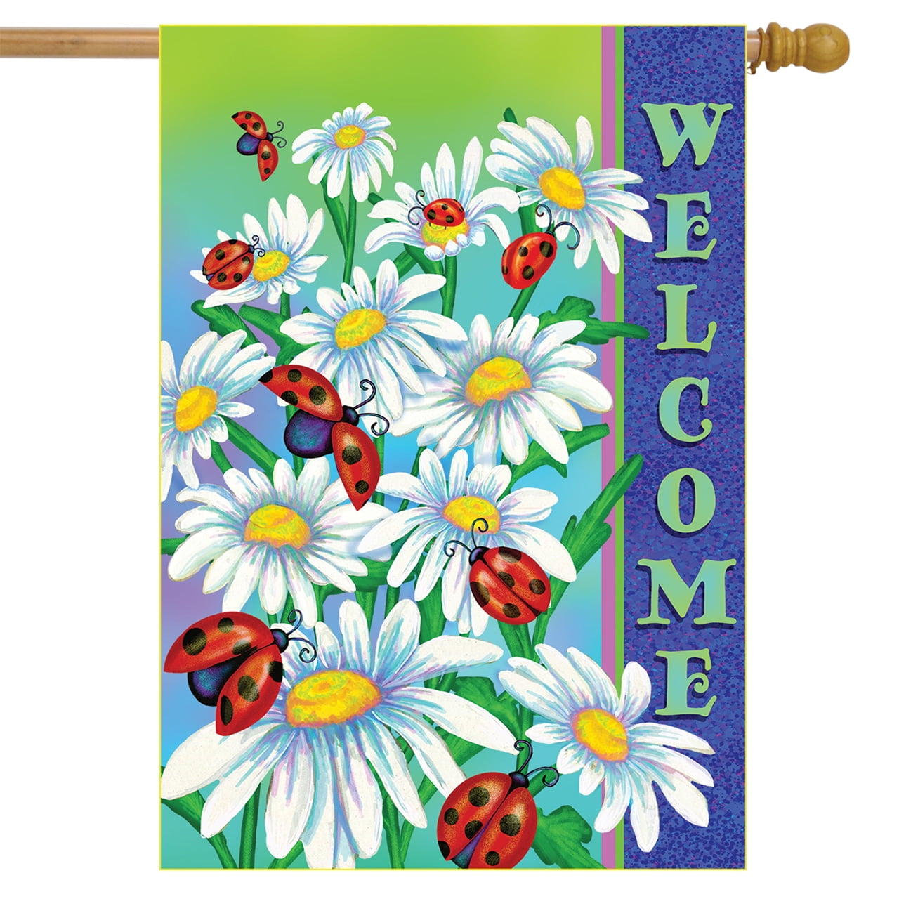Ladybugs Floral Spring House Flag Daisies 28" x 40" Briarwood