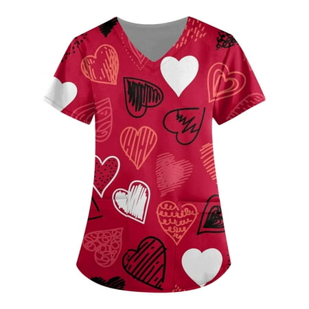 

Alrise Nursing Scrubs Quick-Dry Short Sleeve V Neck Clinic Blouse Pink8 XL