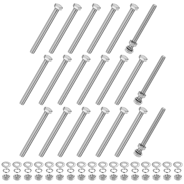 Kit de tornillos de cabeza hexagonal Uxcell de 20 piezas con tuercas, arandelas planas y de bloqueo M10x120mm, tornillos de acero inoxidable totalmente roscados