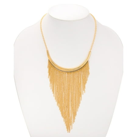 Silver Tone Multi Chain TAZZA WOMEN'S GOLD-TONE MULTI LAYERED CHAIN TASSEL FRINGE STATEMENT NECKLACE #SQCBA-030415-104 ()