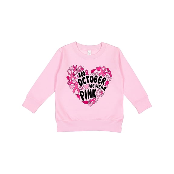Inktastic In October We Wear Pink Breast Cancer Awareness Heart Toddler Sweatshirt