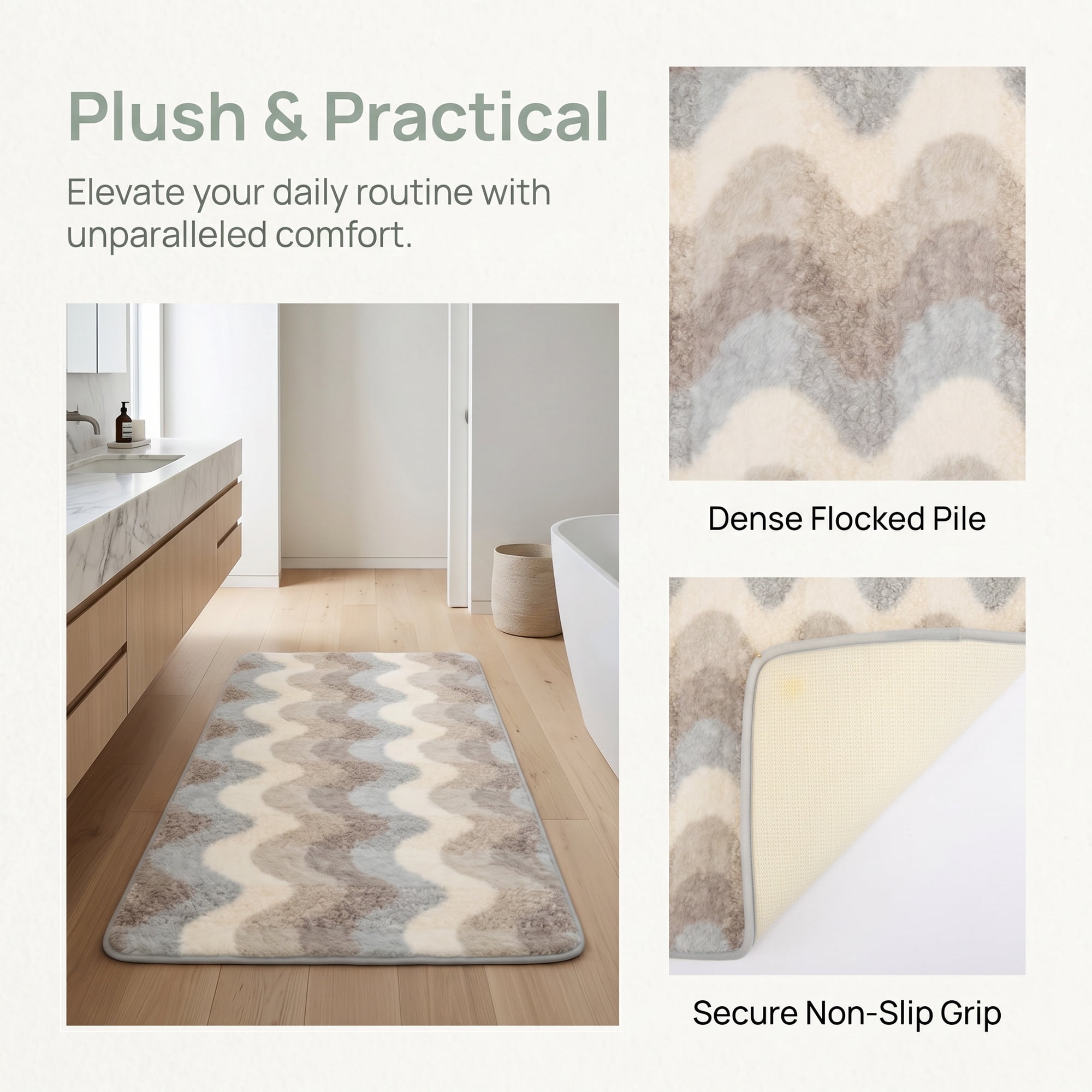 Unique Bargains Absorbent Non-Slip Machine Washable Geometric Bath Mat Blue Gray 32" x 20"