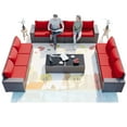 thumbnail image 4 of ALAULM 12 Pieces Outdoor Patio Furniture Set,Brown PE Rattan Sectional Patio Conversation Set with Red Seat Cushions and 2 Coffee Tables, 4 of 7