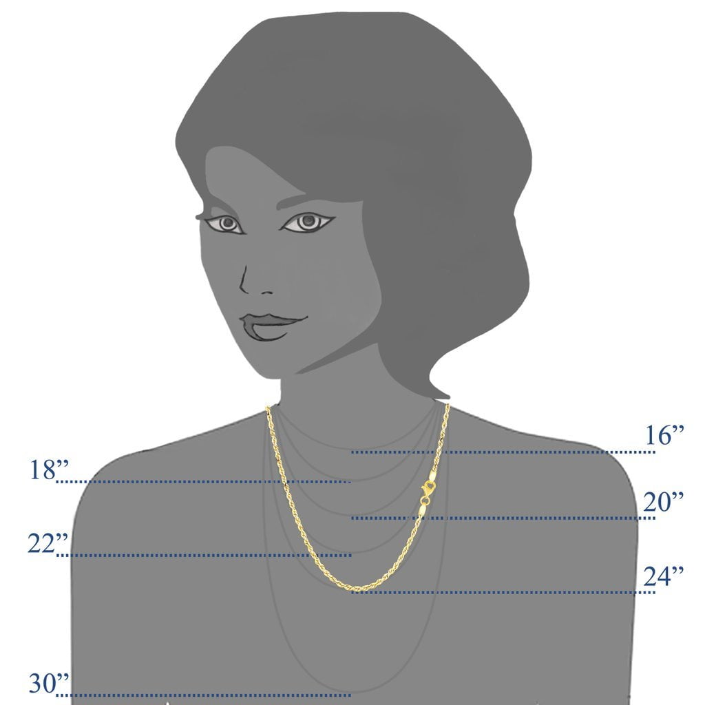 14K Yellow Gold 2.5mm Shiny Hollow Rope Chain Necklace for Pendants and Charms with Lobster-Claw Clasp (16", 18" 20" 22" or 24 inch)