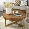 thumbnail image 6 of Coffee Table,Gexpusm 32" Round Wood Center Table for Living Room, Mid Century Modern Farmhouse Round Coffee Table with Gold Metal Legs, Brown, 6 of 8