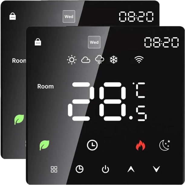 Controlador inteligente Wifi ElecHeatBlack 2Pzas LCD Negro Temp 5°C a 60°C CA 90-240V Suelo Radiante Wifi 2.4GHz Bluetooth