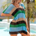 thumbnail image 4 of Cavosen Womens Beach Cover up Short Sleeves Knitted Crochet Hollow Out Dress Bikinis Bathing Suit Cover Ups V-Neck Sheer Pool Color Block Swimsuit Kaftan Striped Swimwear Kimono, 4 of 7