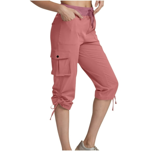 Tii.MM Pantalon Capri Cargo pour Femmes, Pantalon de Randonnée Léger, Capris Décontractés d'Été pour Voyage, Joggers avec Poches