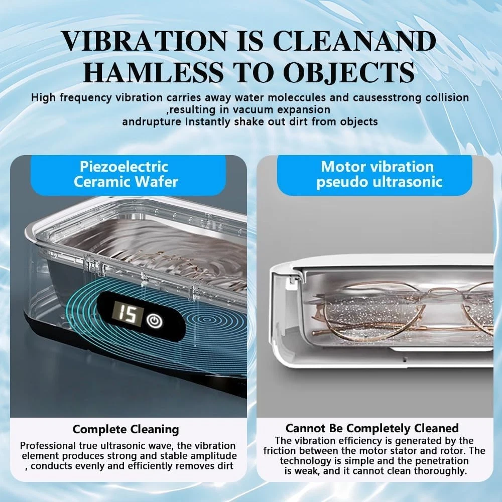XEENSO Ultrasonic Jewelry Cleaner Denture Glass Watch Ring Bath Tank Cleaning Machine 49KHz 5 Modes Digital Timer