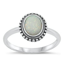 CHOOSE YOUR COLOR Bali White Simulated Opal Ring .925 Sterling Silver Band CZ Female Size 6