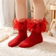 thumbnail image 4 of Abcomgle Girls Big Ruffle Socks Soft Cute Classic Toddler | Colorful Double Lace Frilly Cotton Dress Sock for Kids Daily School Party Birthday Breathable Lightweight Comfy Gift Red, 4 of 7
