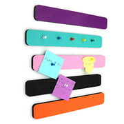 Omitfu Felt Bulletin Board Bar Strip 0.5 Inch Thick Self-Adhesive Pin Board Bar 13 Inch in Length with 14 Pushpins, 5 Colors Bars