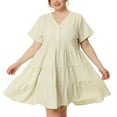 thumbnail image 2 of DARING DIVA Plus Size Button Down V Neck Tiered Chambray Dress 2X Apricot, 2 of 6