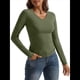 thumbnail image 2 of Camisas de Larga para Mujer, Moda de Otoño 2025, Cuello en V, Blusas Básicas, Blusas Ajustadas Y2K, Conjuntos Verde M, 2 of 8