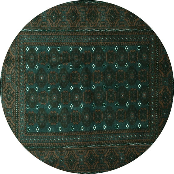 Ahgly Company Machine Washable Indoor Round Persian Turquoise Blue Traditional Area Rugs, 6' Round