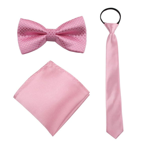 Guchol Boys Bow Tie Pocket Square Necktie - 3 Piece Set For Kids With Wedding Praty (Pink 7-15 Year)