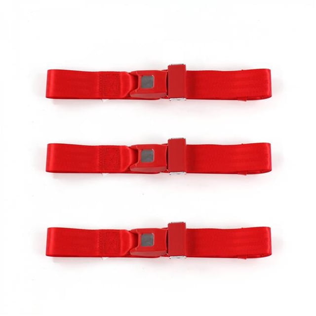 Standard 2 Point Red Lap Bench Seat Belt Kit for 1944-1952 Jeep Willys - 3 Belts