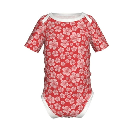 

Lukts Red Hibiscus Flower Print Baby Short Sleeve Romper Onesie for Newborn Baby Boys and Girls-12 Months