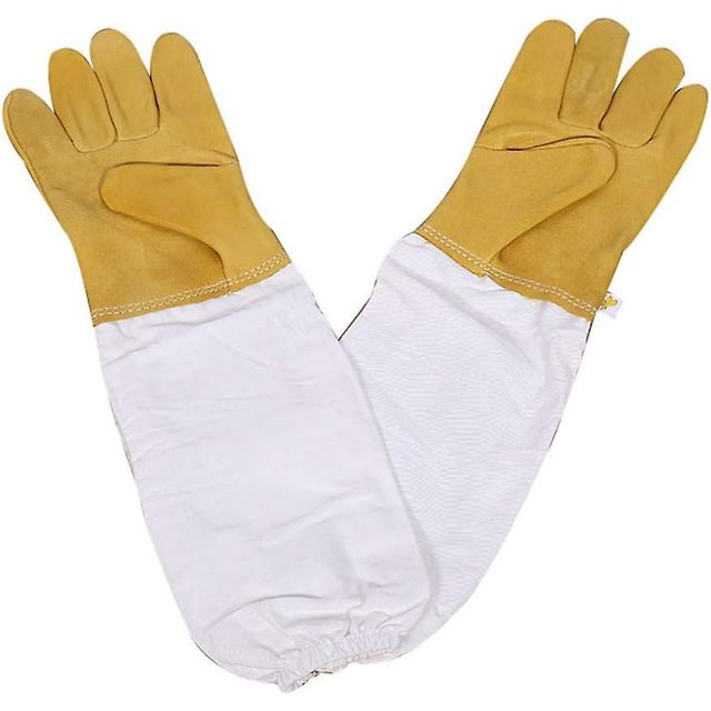 Guantes de apicultura, guantes protectores de piel de cabra, manga larga, duraderos, perfectos para el apicultor principiante (amarillo)