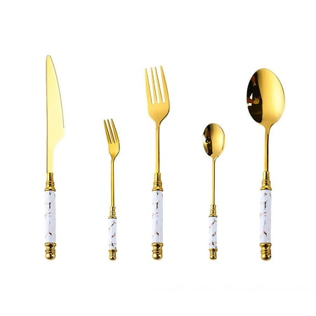 

Knife Fork and Spoon Tableware Portable Stainless Steel Tableware Set Western Steak Knife and Fork Set Household Five-piece Set White