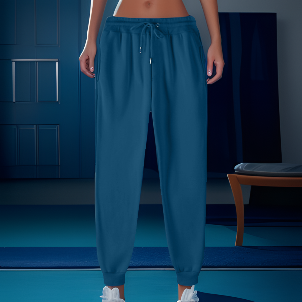 Women Solid Color Pants Adjustable Drawstring Joggers Sweatpants Basic Plus Size Trousers (Small, Navy1) - image 2